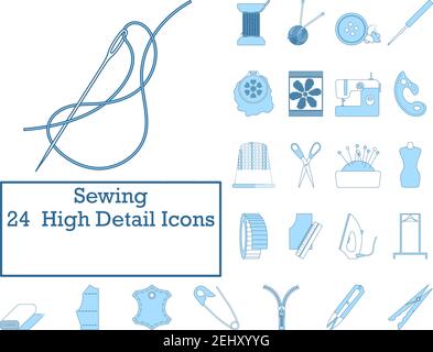 Symbole Für Nähen. Dünne Linie Mit Blauem Fill-Design. Vektorgrafik. Stock Vektor