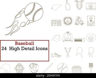 Baseball Icon Set. Dünne Bearbeitbare Kontur Linie Ohne Füllung Design. Vektorgrafik. Stock Vektor