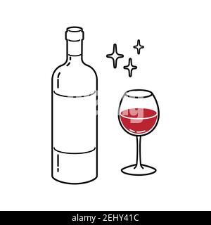 Handgezeichnete Illustration Weinglas und Flasche Handgezeichnete Illustration Weinglas und Flasche Stock Vektor