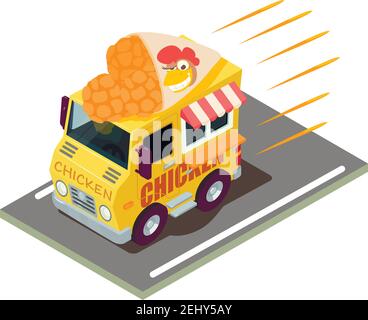 Symbol für Hähnchenlieferung. Isometrische Darstellung des Vektor-Symbols für die Hühnerlieferung für das Web Stock Vektor