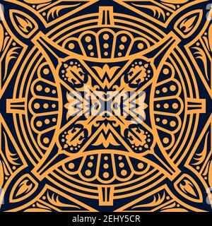 Arabisch nahtlose Muster der Vektor islamischen Arabeske floralen Ornament. Oranges und blaues orientalisches Ethno-Motiv, antike Fliesen, Damaststoff oder türkischer Flo Stock Vektor