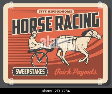 Pferdesport und Pferderennen, Reiter auf der Strecke auf Hippodrom, ausgebildetes Tier in der sportlichen Meisterschaft. Verlosung, Reiter auf Hengst, Reitkompe Stock Vektor
