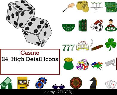 Casino Icon Set. Flaches Design Mit Konturen, Die Bearbeitet Werden Können. Vektorgrafik. Stock Vektor