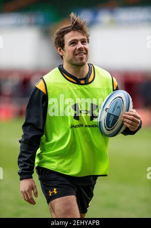 Leicester, Leicestershire, Großbritannien. Februar 2021, 20th. 20th. Februar 2021; Welford Road Stadium, Leicester, Midlands, England; Premiership Rugby, Leicester Tigers versus Wesps; Rob Miller of Wesps during the Warm Up Credit: Action Plus Sports Images/Alamy Live News Stockfoto