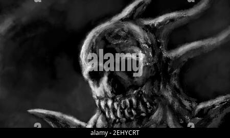 Gruselige marsianer Kreatur. Alien Kopf Illustration in Horror-Fiktion. Gruselige Bild von Tier aus Alpträumen. Scary Charakter Concept Art. Fantasy drawin Stockfoto