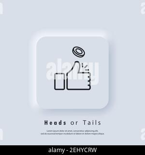 Kopf- oder Schwanzsymbol. Münzumdrehung. Symbol mit dem Daumen nach oben. Vektor EPS 10. UI-Symbol. Neumorphic UI UX White User Interface Web-Button. Neumorphismus Stock Vektor