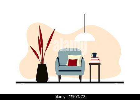 Stilvolle Apartments im skandinavischen Stil mit moderner Einrichtung. Gemütlich eingerichtetes Wohnzimmer. Cartoon flache Vektor-Illustration. Hell, stilvoll und Stock Vektor