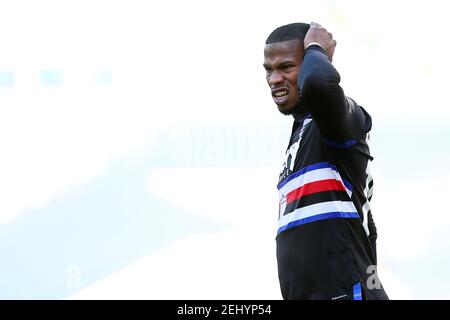 Rom, Italien. Februar 2021, 20th. Keita Balde von Sampdoria reagiert während der italienischen Meisterschaft Serie EIN Fußballspiel zwischen SS Lazio und UC Sampdoria am 20. Februar 2021 im Stadio Olimpico in Rom, Italien - Foto Federico Proietti/DPPI Kredit: DPPI Media/Alamy Live News Stockfoto