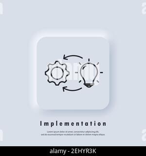 Implementierungssymbol. Prozesssymbol. Kreatur, Einführung, Umsetzung des Projekts. Vektor EPS 10. UI-Symbol. Neumorphic UI UX weiß Benutzerschnittstelle Stock Vektor