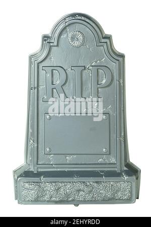 Grabstein mit den Worten RIP Rest in Frieden isoliert auf Weißer Hintergrund Stockfoto