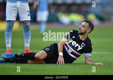 Rom, Italien. Februar 2021, 20th. Rom, Italien, Stadio Olimpico, 20. Februar 2021, Fabio Quagliarella von Sampdoria in Geste während SS Lazio vs UC Sampdoria - Italienische Fußball Serie A Spiel Kredit: Claudio Pasquazi/LPS/ZUMA Wire/Alamy Live News Stockfoto