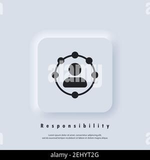 Symbol „Verantwortung“. Symbol für berufliche Rollen. Funktionen, Verantwortlichkeiten und Pflichten der professionellen Mitgliedsidee. Arbeitgeber, Arbeitnehmer. Kreis, Arbeiter. Stock Vektor