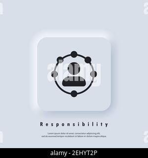 Symbol „Verantwortung“. Symbol für berufliche Rollen. Funktionen, Verantwortlichkeiten und Pflichten der professionellen Mitgliedsidee. Arbeitgeber, Arbeitnehmer. Kreis, Arbeiter. Stock Vektor
