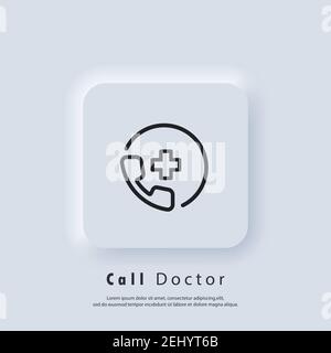 Symbol „Arzt anrufen“. Symbole für Notrufe. Telemedizin oder virtueller Besuch im Bereich Telemedizin. Videobesuch zwischen Arzt und Patient. Service-Anruf zur medizinischen Unterstützung Stock Vektor