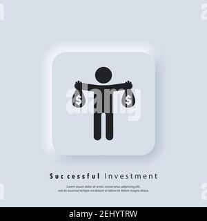 Erfolgreiche Investition. Finanzanzeigesymbol. Verbesserung der Unternehmensproduktivität. Fondssymbol, Return on Investment, Konsolidierung der Finanzierung. Erfolg Stock Vektor