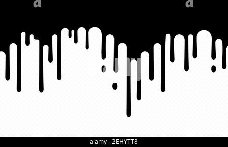 Symbol „Farbe tropft“. Stromabfälle. Schwarze Farbe fließt. Geschmolzene Textur isoliert auf transparentem Hintergrund. Vektorgrafik EPS 10 Stock Vektor