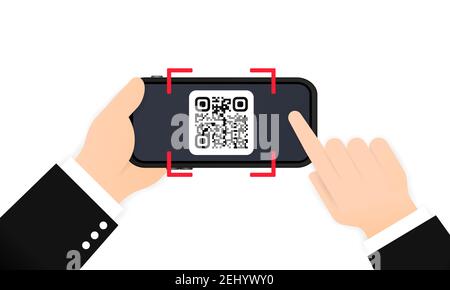 Scannen Sie QR-Code, um mit dem Mobiltelefon zu bezahlen. Smartphone Scannen QR-Code. Barcode-Verifizierung. Scannen Tag, generieren digitale zahlen ohne Geld. Scannen b Stock Vektor