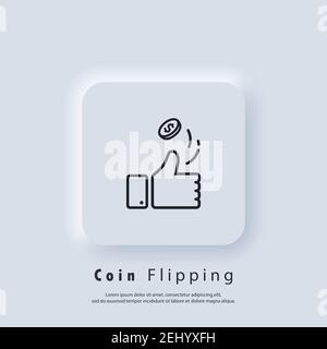 Münzumdrehung. Kopf- oder Schwanzsymbol. Symbol mit dem Daumen nach oben. Vektor EPS 10. UI-Symbol. Neumorphic UI UX White User Interface Web-Button. Neumorphismus Stock Vektor
