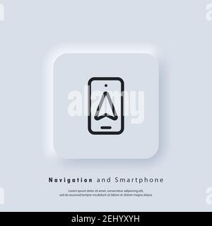 Navigations- und Smartphone-Symbol. GPS-Kartennavigation, Smartphone-Kartenanwendung und Lokalisierung auf dem Bildschirm. Vektor EPS 10. UI-Symbol. Neumorphic UI UX weiß Stock Vektor