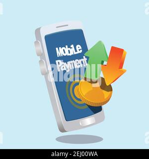 Mobile Zahlungssystem Symbol. Mobile Finanztransaktion Anwendung in smartpohone. 3D, drei Dimentional Zeichnung Cartoon Stil Spielzeug wie Illustration Stock Vektor