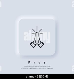 Gebetsikone. Hände gefaltet im Gebet Symbol. Pray Logo. Anfrage, Bitte, Bitte. Vektor. UI-Symbol. Neumorphic UI UX White User Interface Web-Button. Neuno Stock Vektor