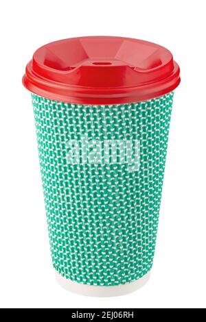 Leere Takeaway Kaffee Papiertasse grüne Farbe isoliert auf weißem Hintergrund. Kaffee zum trinken. Datei enthält Beschneidungspfad. Stockfoto