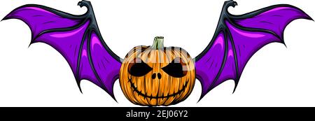 Halloween Kürbis mit Fledermaus Flügel Vektor-Illustration Stock Vektor