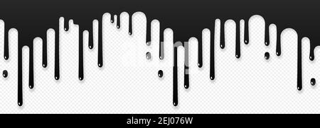 Symbol „Farbe tropft“. Stromabfälle. Schwarze Farbe fließt. Geschmolzene Textur isoliert auf transparentem Hintergrund. Vektorgrafik EPS 10 Stock Vektor