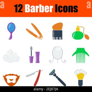 Barber Icon Set. Flaches Design. Vollständig editierbare Vektordarstellung. Text erweitert. Stock Vektor