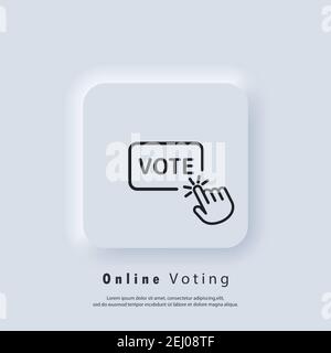 Abstimmlogo. Symbol für Online-Abstimmung. Klicken Sie mit der Hand auf das Symbol für die Abstimmungsschaltfläche. Vektor. UI-Symbol. Neumorphic UI UX White User Interface Web-Button. Neumorphismus Stock Vektor