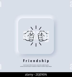 Freundschaftssymbol. Faustsymbol. Handshake von Geschäftspartnern. Ein menschlicher Gruß. Neuer Normalwert. Vektor. UI-Symbol. Neumorphic UI UX weiße Benutzeroberfläche Web Stock Vektor