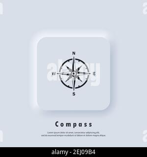 Kompass-Logo. Symbol „Windrose“. Nord, Süd, Ost und West. Vektor. UI-Symbol. Neumorphic UI UX White User Interface Web-Button. Stock Vektor