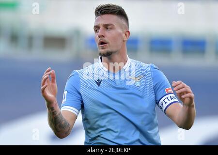 Rom, Italien. Februar 2021, 20th. Sergej Milinkovic-Savic von SS Lazio reagieren während der Serie A Fußballspiel zwischen SS Lazio und UC Sampdoria im Olimpico-Stadion in Roma (Italien), 20th. Februar 2021. Foto Antonietta Baldassarre/Insidefoto Kredit: Insidefoto srl/Alamy Live News Stockfoto