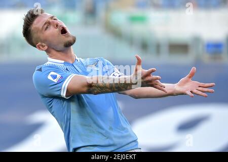 Rom, Italien. Februar 2021, 20th. Sergej Milinkovic-Savic von SS Lazio reagieren während der Serie A Fußballspiel zwischen SS Lazio und UC Sampdoria im Olimpico-Stadion in Roma (Italien), 20th. Februar 2021. Foto Antonietta Baldassarre/Insidefoto Kredit: Insidefoto srl/Alamy Live News Stockfoto