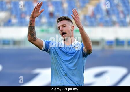 Rom, Italien. Februar 2021, 20th. Sergej Milinkovic-Savic von SS Lazio reagieren während der Serie A Fußballspiel zwischen SS Lazio und UC Sampdoria im Olimpico-Stadion in Roma (Italien), 20th. Februar 2021. Foto Antonietta Baldassarre/Insidefoto Kredit: Insidefoto srl/Alamy Live News Stockfoto