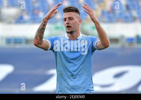 Rom, Italien. Februar 2021, 20th. Sergej Milinkovic-Savic von SS Lazio reagieren während der Serie A Fußballspiel zwischen SS Lazio und UC Sampdoria im Olimpico-Stadion in Roma (Italien), 20th. Februar 2021. Foto Antonietta Baldassarre/Insidefoto Kredit: Insidefoto srl/Alamy Live News Stockfoto
