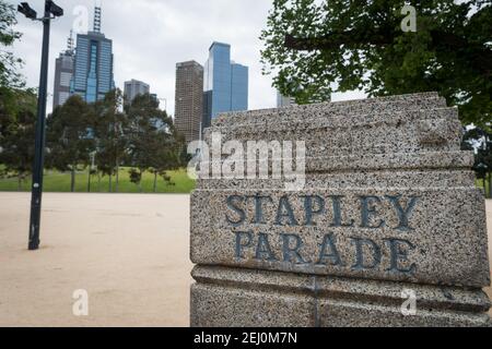Stapley Parade, Birrarung Marr, Melbourne, Victoria, Australien. Stockfoto