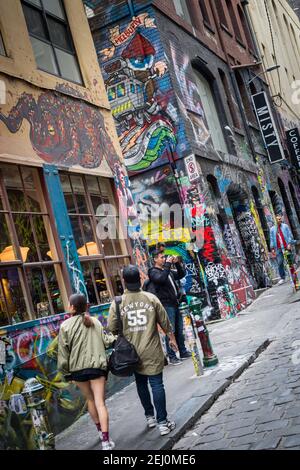 Street Art auf der Hosier Lane, Melbourne, Victoria, Australien. Stockfoto