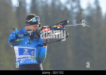 20. Februar 2021, Pokljuka, Slowenien: Pokljuka, Slowenien, Biathlon Circuit, February 20, 2021, JACQUELIN Emilien - Frankreich während der IBU World Championships Biathlon - Männer 4x7,5 km Staffel - Biathlon (Bild: © Marco Todaro/LPS via ZUMA Wire) Stockfoto