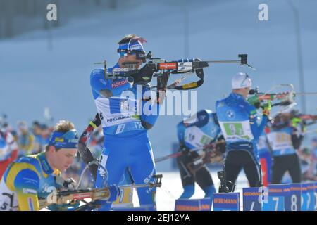 20. Februar 2021, Pokljuka, Slowenien: Pokljuka, Slowenien, Biathlon-Strecke, 20. Februar 2021, Windish Dominik - Italien während der IBU-Weltmeisterschaft Biathlon - Männer 4x7,5 km Staffel - Biathlon (Bildnachweis: © Marco Todaro/LPS via ZUMA Wire) Stockfoto