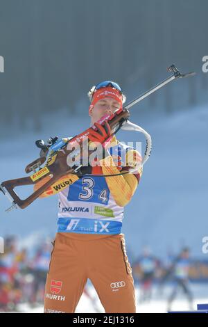 20. Februar 2021, Pokljuka, Slowenien: Pokljuka, Slowenien, Biathlonstrecke, 20. Februar 2021, DOLL Benedikt - Deutschland während IBU Weltmeisterschaften Biathlon - Männer 4x7,5 km Staffel - Biathlon (Bildnachweis: © Marco Todaro/LPS via ZUMA Wire) Stockfoto