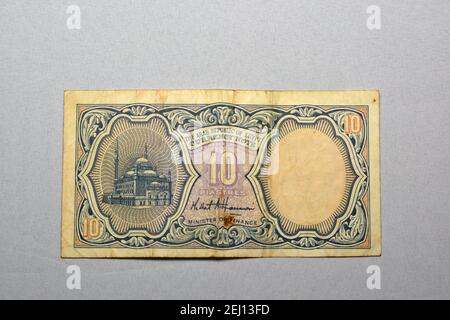 Eine alte zehn ägyptische Piasters Banknote, altes ägyptisches Geld Stockfoto