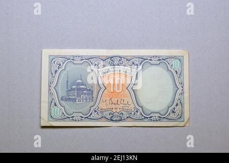 Eine alte zehn ägyptische Piasters Banknote, altes ägyptisches Geld Stockfoto