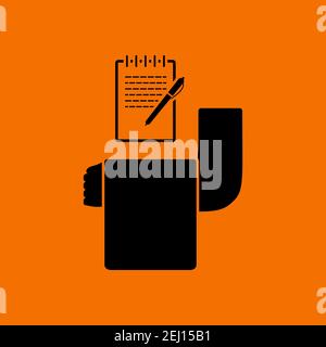 Die Bedienung Nimmt Das Symbol Oder. Schwarz auf orangefarbenem Hintergrund. Vektorgrafik. Stock Vektor