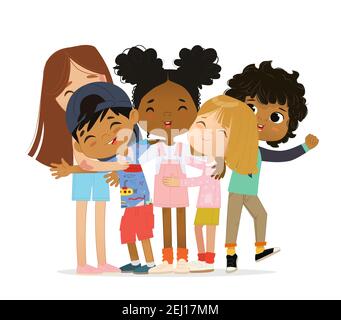 Happy multi ethnischen Multi im Alter Kinder umarmen sich gegenseitig. Stock Vektor