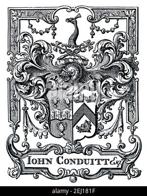 Exlibris des Meisters der Royal Mint, John Conduitt Esq (1688-1737) Stockfoto