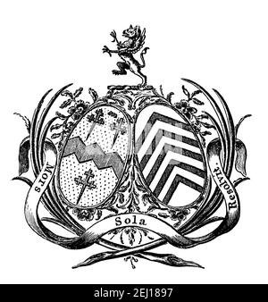 18th. Jahrhundert Waffenheftchen mit lateinischem Motto, „Mors Sola Resolvit“ Tod ist die einzige Lösung Stockfoto