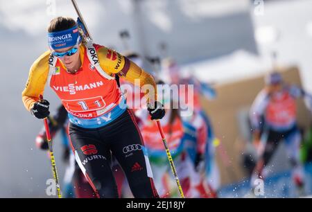 20. Februar 2021, Slowenien, Pokljuka: Biathlon: WM/WM, Staffel 4 x 6 km, Frauen. Vanessa Hinz aus Deutschland im Einsatz. Foto: Sven Hoppe/dpa Stockfoto