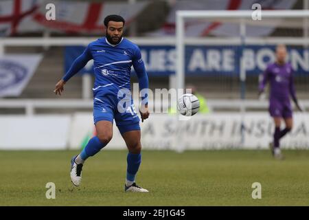 HARTLEPOOL, ENGLAND. FEB 20th: Ryan Johnson von Hartlepool United in Aktion während des Vanarama National League-Spiels zwischen Hartlepool United und Yeovil Town im Victoria Park, Hartlepool am Samstag, 20th. Februar 2021. (Kredit: Mark Fletcher, Mi News) Kredit: MI Nachrichten & Sport /Alamy Live Nachrichten Stockfoto