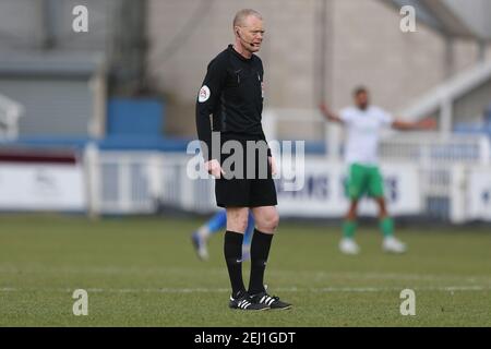 HARTLEPOOL, ENGLAND. FEB 20th: Schiedsrichter Dave Richardson während des Vanarama National League Spiels zwischen Hartlepool United und Yeovil Town im Victoria Park, Hartlepool am Samstag, 20th. Februar 2021. (Kredit: Mark Fletcher, Mi News) Kredit: MI Nachrichten & Sport /Alamy Live Nachrichten Stockfoto